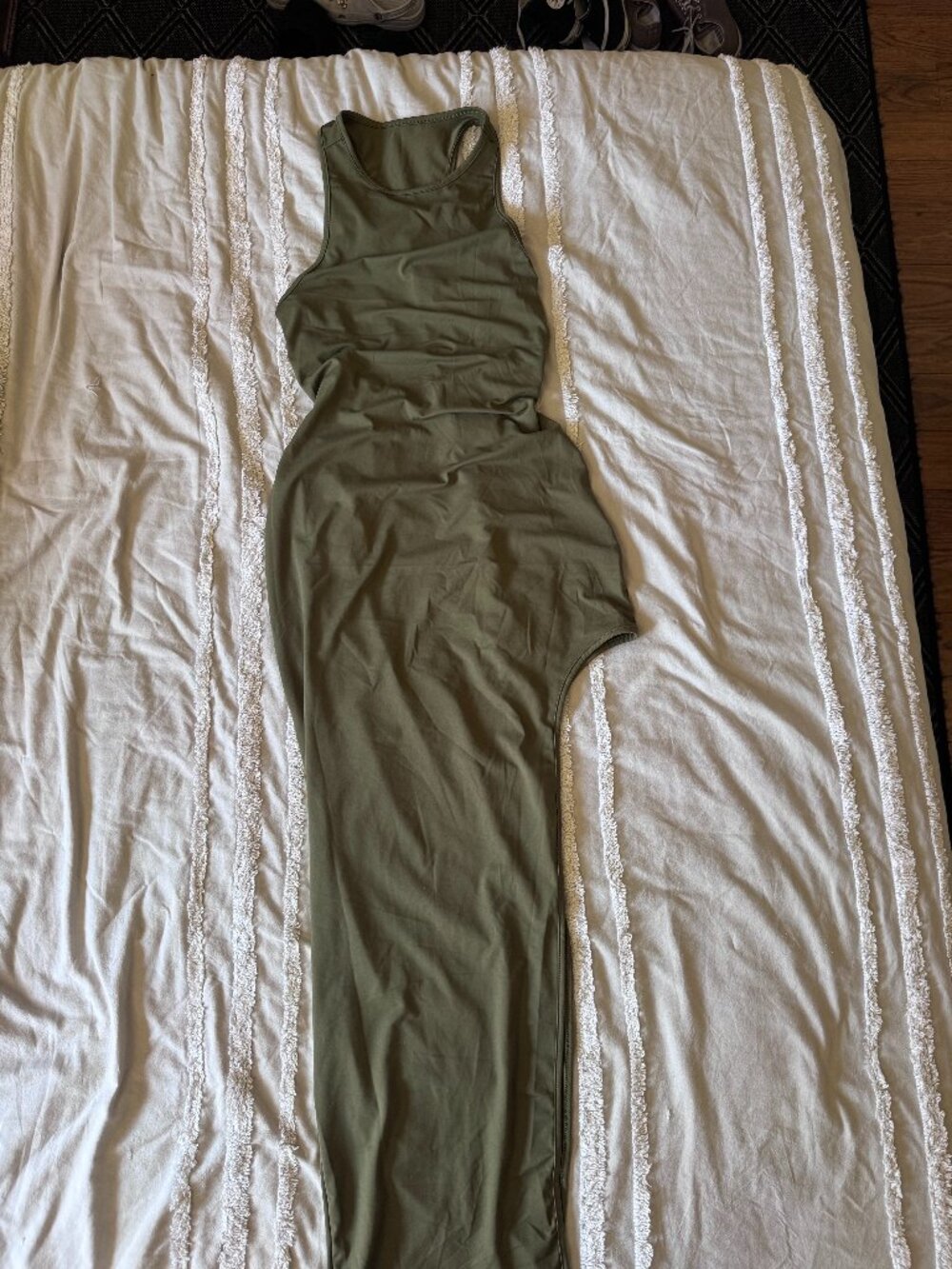 Olive Green Asymmetric One Leg Cutout Maxi Dress Medium M NWOT